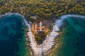 Aerial view of lighthouse tower of Veli Rat on the island of Dugi Otok, Croatia in early morning Royalty Free Stock Photo