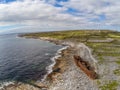 Aerial view of lighthouse and wrecked boat in Inisheer island