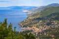 Aerial view of the Ligurian coast over Recco and towards Genoa, Italy Royalty Free Stock Photo