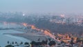 Aerial view of Lima's shoreline including the districts of Barranco and Chorrillos night to day timelapse. Peru Royalty Free Stock Photo