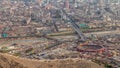 Aerial view of Lima skyline timelapse with Plaza de Toros de Acho bullring from San Cristobal hill.