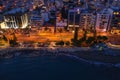 Aerial view of Limassol cityscape, first coastline buildings in Cyprus at night. Drone photo of mediterranean sea resort Royalty Free Stock Photo