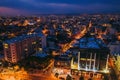 Aerial view of Limassol cityscape, first coastline buildings in Cyprus at night. Drone photo of mediterranean sea resort Royalty Free Stock Photo