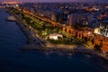 Aerial view of Limassol promenade or embankment with alley and buildings in Cyprus at night. Drone photo of Royalty Free Stock Photo