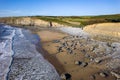 Aerial view of the limestone cliffs and beach at Southerndown and Dunraven Bay in Wales