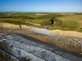 Aerial view of the limestone cliffs and beach at Southerndown and Dunraven Bay in Wales