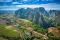 Aerial view of Limestone mountain and rice field in Noen Maprang district, Phitsanulok, Thailand