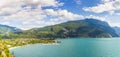 Aerial view at Linfano and Torbole village at lake Garda, Italy. on a beautiful summer day Royalty Free Stock Photo