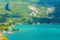 Aerial view at Linfano and Torbole village at lake Garda, Italy. on a beautiful summer day Royalty Free Stock Photo
