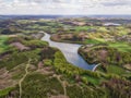 Aerial view of the Lingesetalsperre Lingese dam in Marienheide in Germany and the Bruchertalsperre Bruch