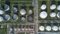 Aerial view liquid chemical tank terminal, Storage of liquid chemical and petrochemical products tank, Oil and gas storage tanks Royalty Free Stock Photo