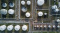 Aerial view liquid chemical tank terminal, Storage of liquid chemical and petrochemical products tank, Oil and gas storage tanks Royalty Free Stock Photo