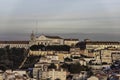 Aerial view of the Lisboa Crista church with the Lisbon skyline at sunset Portugal