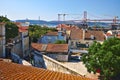 Aerial view of Lisbon with the 25 de Abril bridge Royalty Free Stock Photo