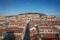 Aerial view of Lisbon with Saint George Castle Castelo de Sao Jorge and Rua de Santa Justa Street - Lisbon, Portugal Royalty Free Stock Photo