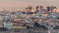 Aerial view of Lisbon skyline with Amoreiras shooping center towers timelapse from Almada at sunset. Lisbon, Portugal Royalty Free Stock Photo