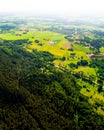 Aerial view Lithuanian nature landscapes. Forest and green landscape in Lithuania countryside. Greenery in Baltics. Lithuania.