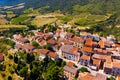 Aerial view of little village Cucugnan in the Aude area