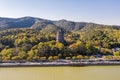 Aerial view of Liuheta Culture Park, Liuhe Tower in Hangzhou, China