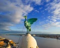 Aerial view of the Liver Bird on the Royal Liver Building, stunning Sunset, Liverpool, Merseyside Royalty Free Stock Photo