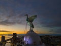 Aerial view of the Liver Bird on the Royal Liver Building, stunning Sunset, Liverpool, Merseyside Royalty Free Stock Photo