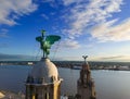 Aerial view of the Liver Bird on the Royal Liver Building, stunning Sunset, Liverpool, Merseyside Royalty Free Stock Photo