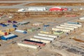 Aerial view on the living blocks and runway of Kangerlussuaq air Royalty Free Stock Photo