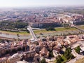 Aerial view of Lleida city with a apartment buildings and river