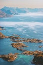 Aerial view Lofoten islands in Norway landscape road in sea travel drone scenery famous place