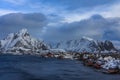 Aerial view of lofoten islands in winter time norway fishing village Royalty Free Stock Photo