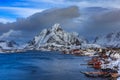 Aerial view of lofoten islands in winter time reine Royalty Free Stock Photo