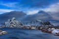 Aerial view of lofoten islands in winter time reine Royalty Free Stock Photo