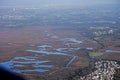 Aerial view of Loire, clouds, saint nazaire atlantic ocean marsh sky anf morning fog Royalty Free Stock Photo