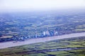 Aerial view of Loire, clouds, saint nazaire atlantic ocean marsh sky anf morning fog Royalty Free Stock Photo