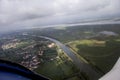 Aerial view of Loire, clouds, saint nazaire atlantic ocean marsh sky anf morning fog Royalty Free Stock Photo