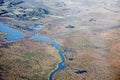 Aerial view of Loire, clouds, saint nazaire atlantic ocean marsh sky anf morning fog Royalty Free Stock Photo