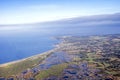 Aerial view of Loire, clouds, saint nazaire atlantic ocean marsh sky anf morning fog Royalty Free Stock Photo