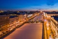 Aerial view on Lomonosov Bridge over the Fontanka River in St. Petersburg. Winter night