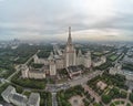 Aerial view of Lomonosov Moscow State University MGU on Sparrow Hills, Moscow, Russia. Aerial drone panorama view