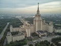 Aerial view of Lomonosov Moscow State University MGU on Sparrow Hills, Moscow, Russia. Aerial drone panorama view Royalty Free Stock Photo