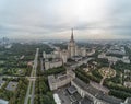 Aerial view of Lomonosov Moscow State University MGU on Sparrow Hills, Moscow, Russia. Aerial drone panorama view