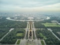 Aerial view of Lomonosov Moscow State University MGU on Sparrow Hills, Moscow, Russia. Aerial drone panorama view