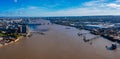 Aerial view of the London city dam or Thames Flood Barrier Royalty Free Stock Photo