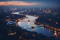 Aerial view of London skyline at night with Tower Bridge, UK, Aerial view of London and the River Thames, AI Generated Royalty Free Stock Photo