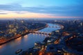 Aerial view of London at sunset, United Kingdom. Cityscape, Panoramic view on London and Thames at twilight, from Tower Brid, AI Royalty Free Stock Photo