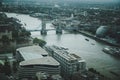 Aerial view of London: from the Tower Bridge to the financial district Canary Wharf during evening time Royalty Free Stock Photo