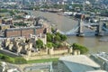 Aerial view of London with the Tower of London and the Tower Bridge over the Thames from Sky Garden Royalty Free Stock Photo