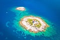 Aerial view of lonely island with lighthouse