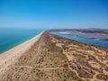 Aerial view of the long coastal area in Tavira. Algarve in Portugal