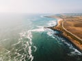 Aerial view of a long coastline near the famous Pigeon Point lighthouse in California, USA Royalty Free Stock Photo